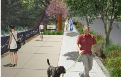 Rendering of possible sidewalk and overlook enhancements at the West Reach of Lafayette Creek