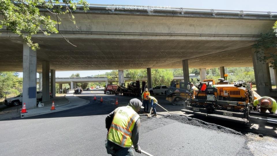 Pine Lane - crew spreading asphalt - pavement overlay work 24.06